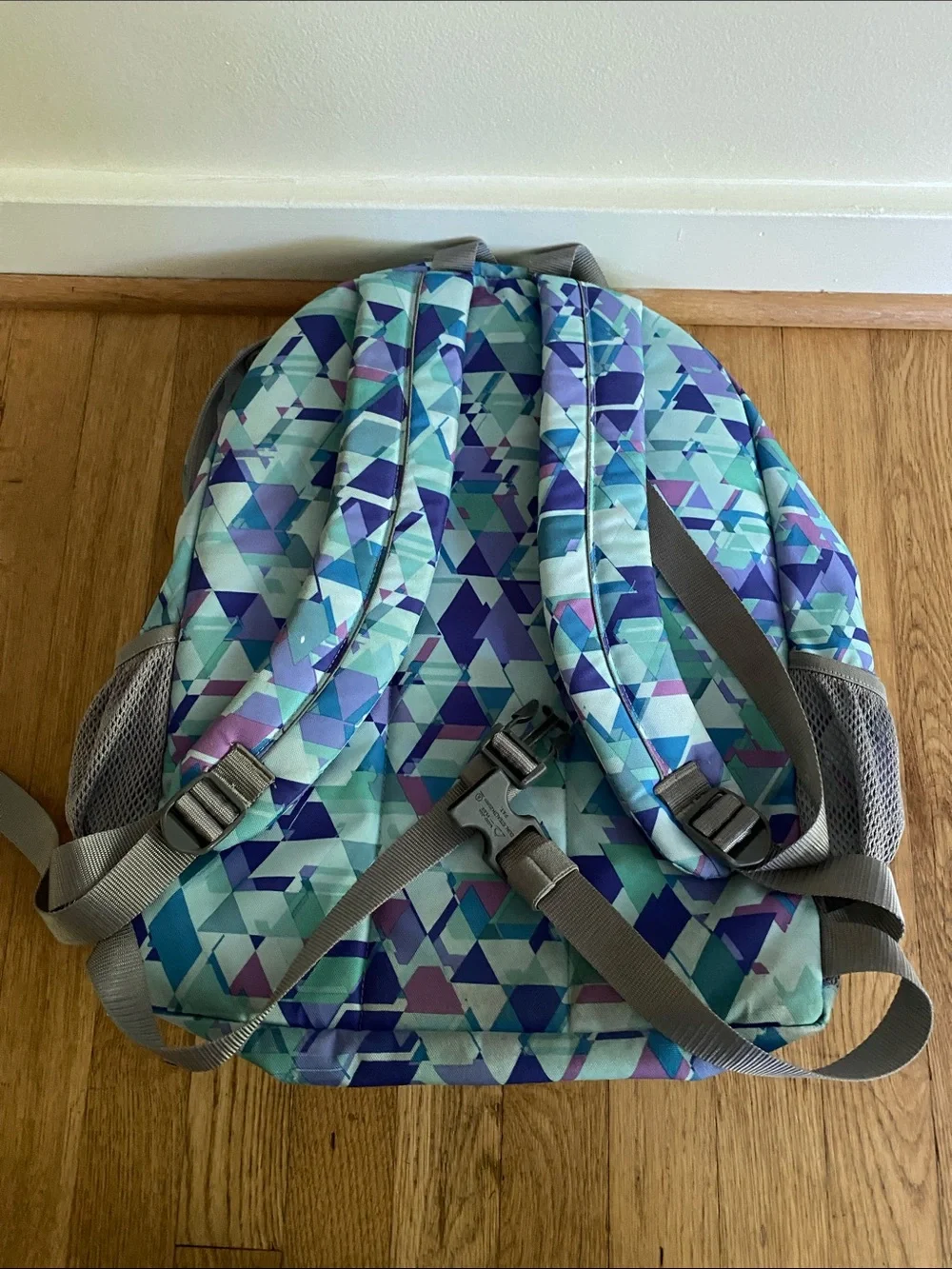 L.L. Bean Teal, Aqua & Purple Geometric Backpack